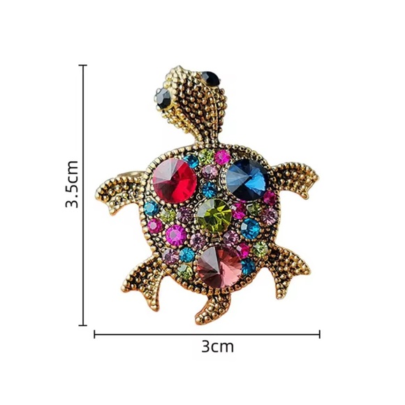 Turtle Blue Crystal Brooch - Picture 7 of 7